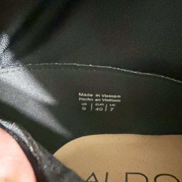 Aldo Black Faux Suede Thigh High Stiletto Boots Women's 9 Side Zip Pointy Toe - Picture 9 of 10